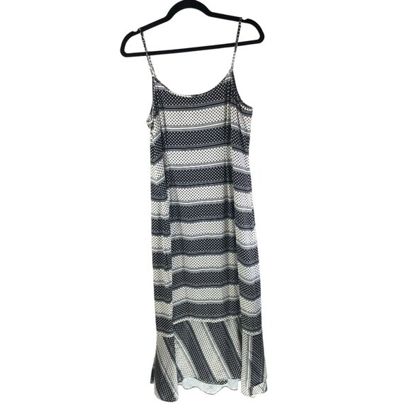 Thakoon Black & White Polka Dot Striped Midi Slip Dress Ruffle Hem Size 14 - Picture 2 of 4